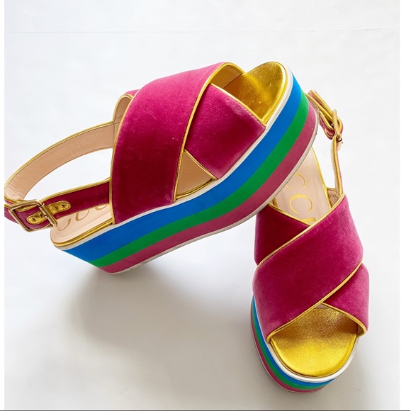 Gucci | Velvet Crossover platform sandal - Picture 3 of 8